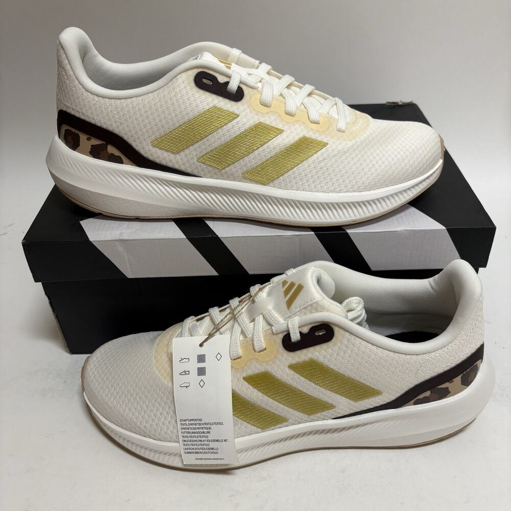 Adidas Run Falcon 3.0 Women's Size 9.5 White/Gold/Cheetah Sneakers New With Box
